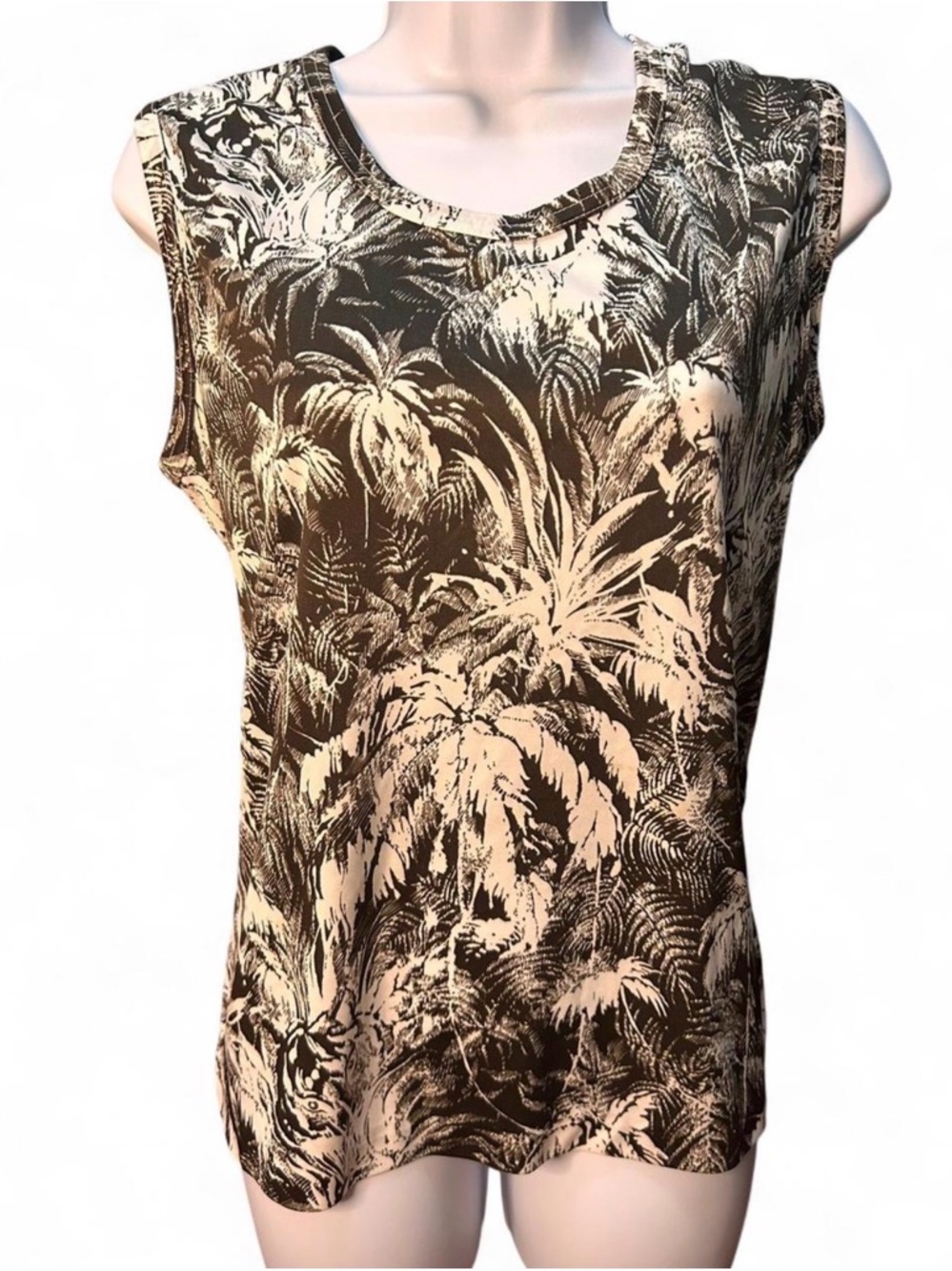Vintage 1970’s Brown and white palm tree print tank top
